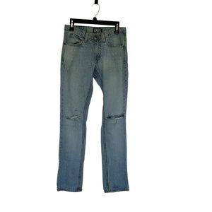 Free World Distressed Jeans Mens 30 Light Blue Denim Slim Skinny Fit